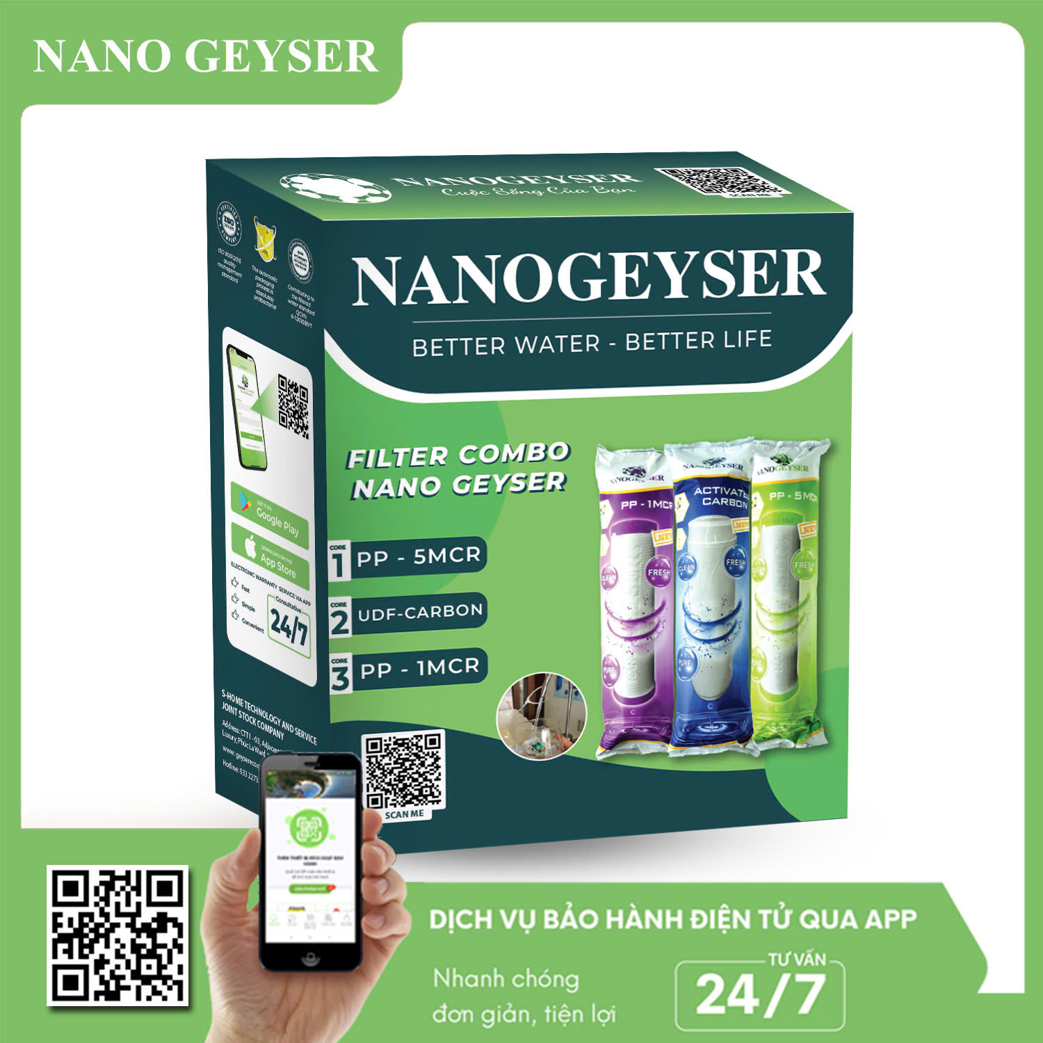 Bộ Combo 3 lõi lọc 123 Nano Geyser RO new