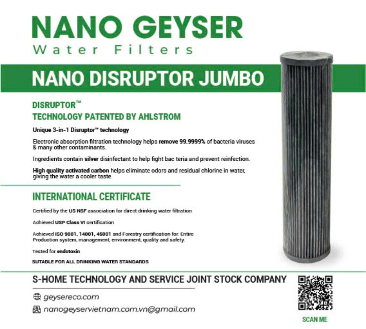 Lõi lọc Disruptor Nano Geyser 20inch Jumbo