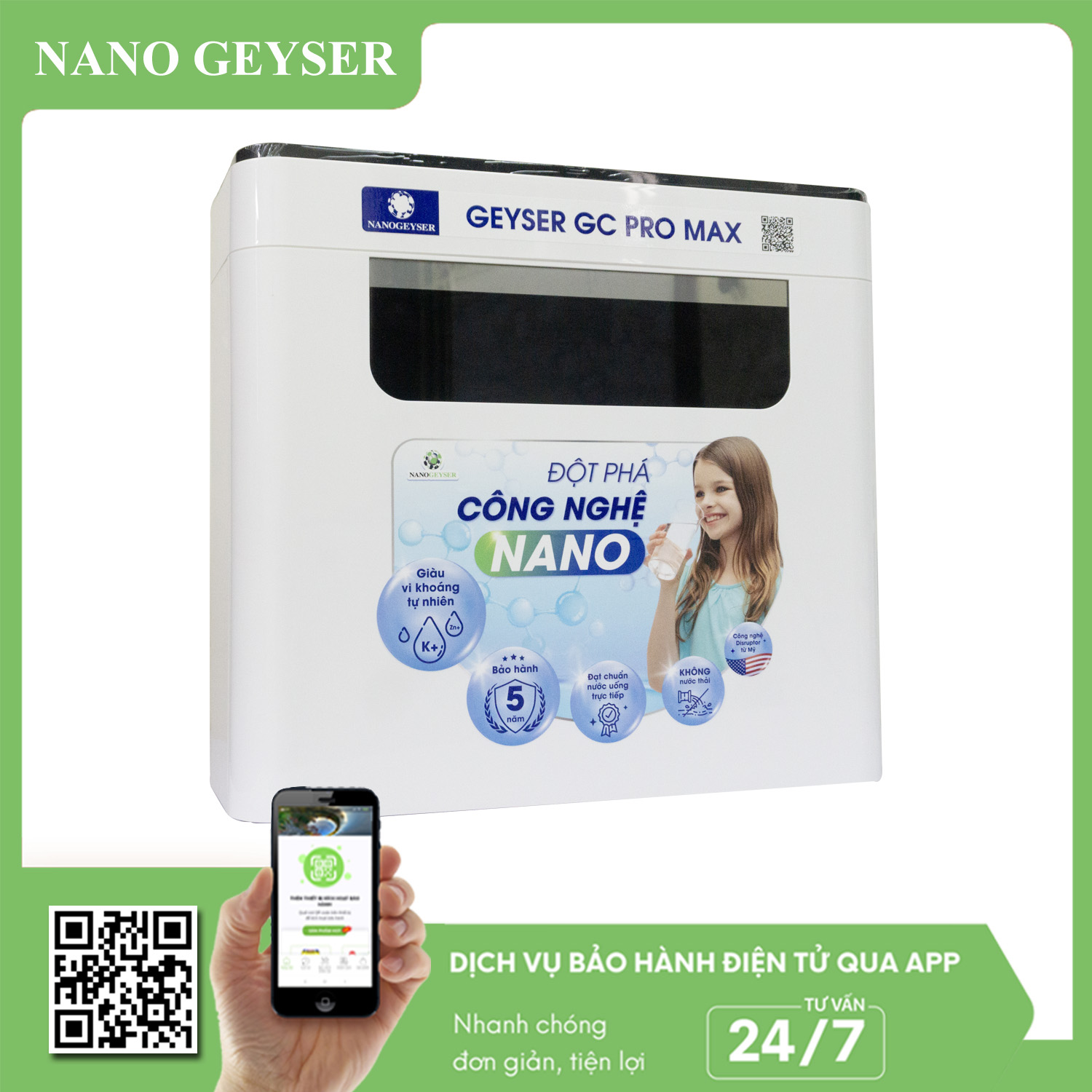 Máy lọc nước Nano Geyser GC PRO MAX - 7 cấp New