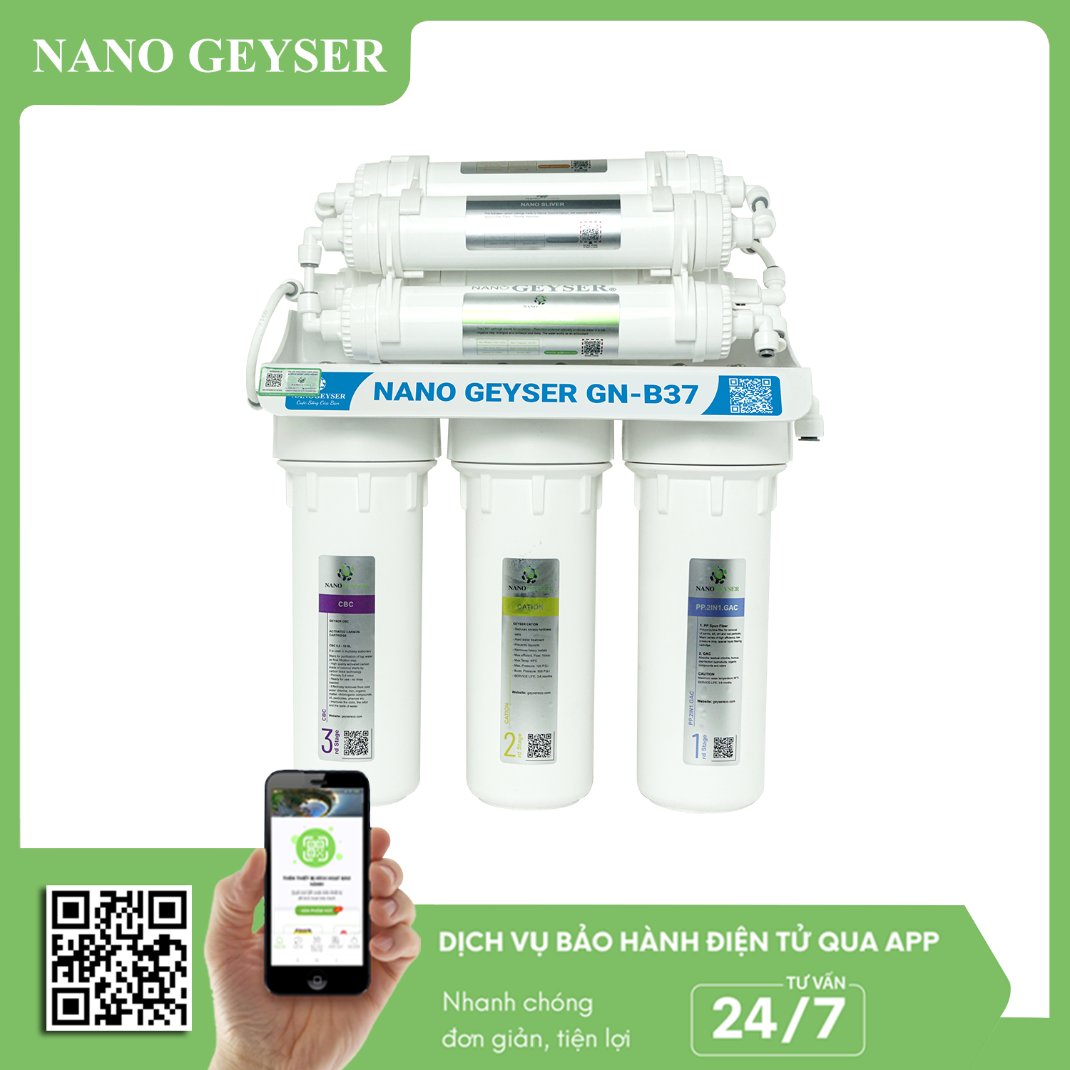 Máy lọc nước Nano Geyser GN-B37 10 cấp lọc bếp