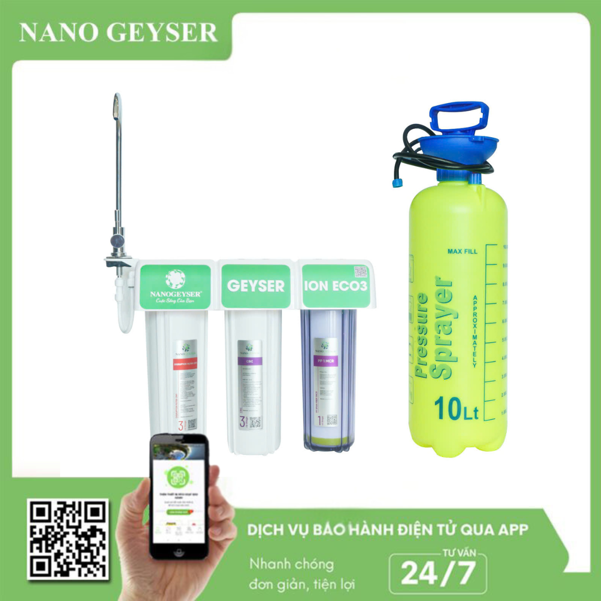 Máy lọc nước Nano Geyser Ion Eco 3 Flood - Hỗ trợ vùng lũ lụt