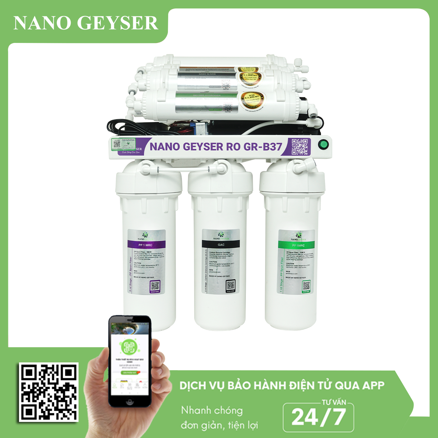 Máy lọc nước NANO GEYSER RO GR-B37 10 cấp lọc